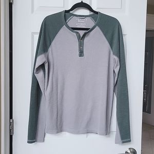 Lucky Brand Venice Burnout men's  grey&green soft waffle long sleeved shirt NWOT
